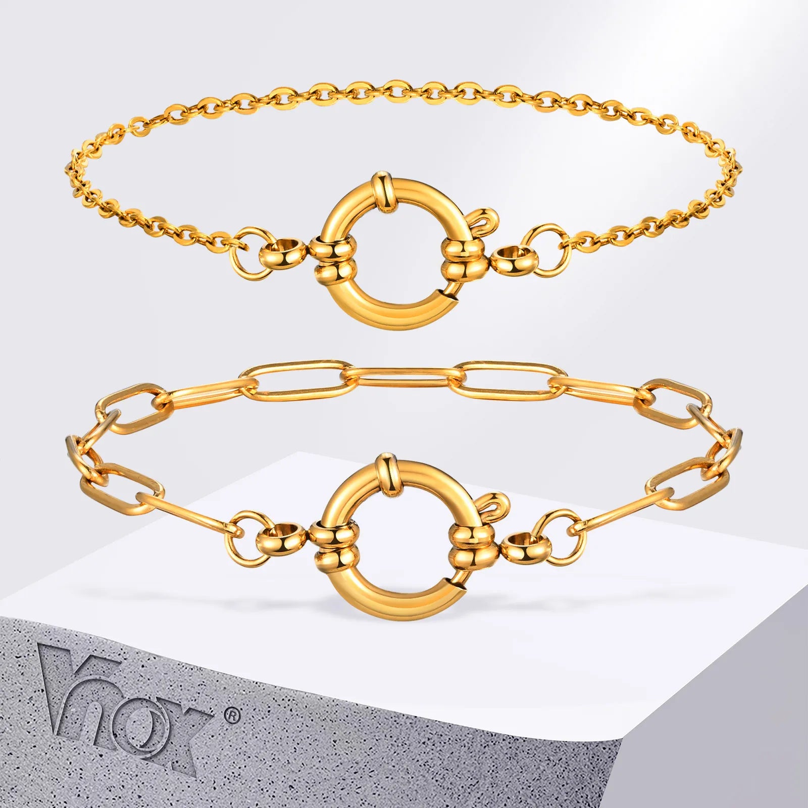 Vnox Square Chain Bracelet | Gold Stainless Steel Round Bubble Link Jewelry for Women