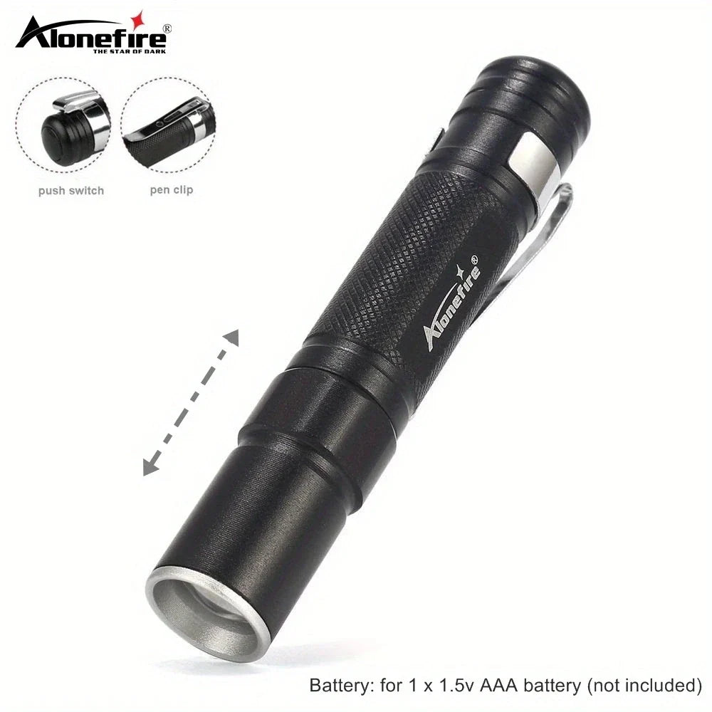 Alonefire 3W XPE LED Mini Penlight Flashlight | Portable Zoom Pocket Torch