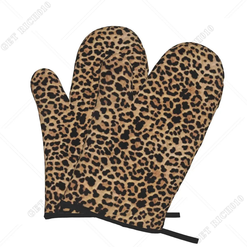Leopard Print Oven Gloves Set | Heat Resistant Kitchen and BBQ Gloves