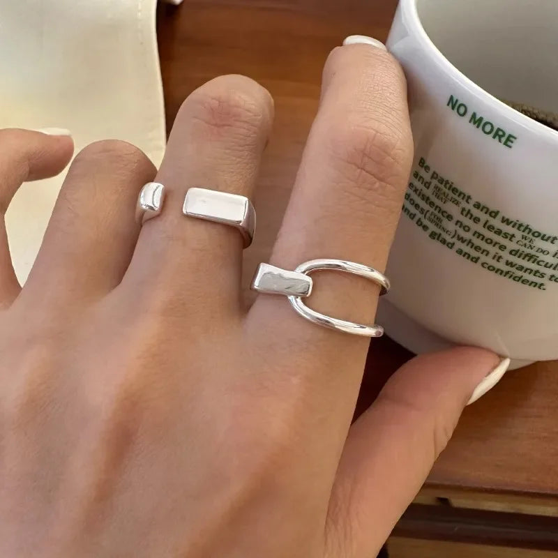 VENTFILLE 925 Sterling Silver Adjustable Rings | Vintage Hip Hop Couples Jewelry