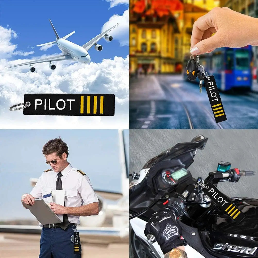 Pilot Lanyard 4 Stripes for Keys | Detachable Safety Buckle Traveler Keychain and Baggage Tag Set