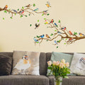 Colorful Birds on Branch Wall Decal | 4pcs Self-Adhesive PVC Art Sticker Set