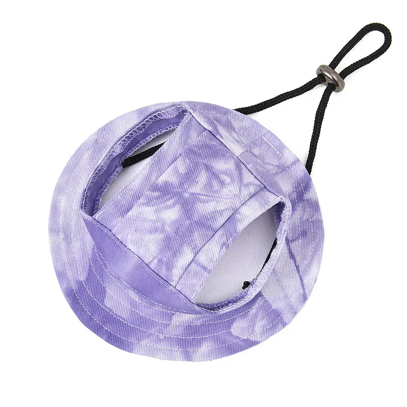 Dog Sun Hat with Ear Holes | Breathable Cotton Bucket Hat for Small Pets