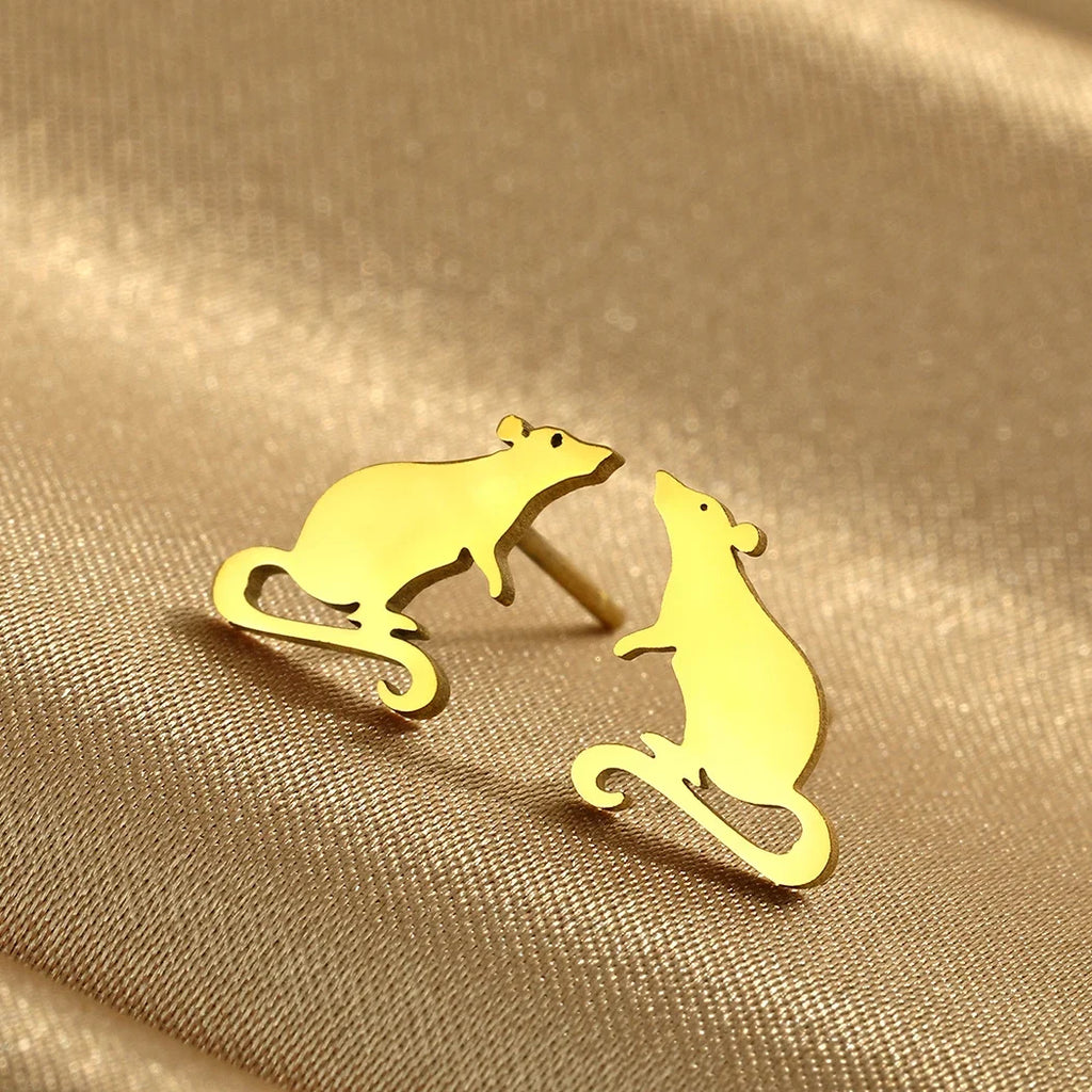 Adorable Rat Stud Earrings | Cute Stainless Steel Rodent Jewelry for Women and Men