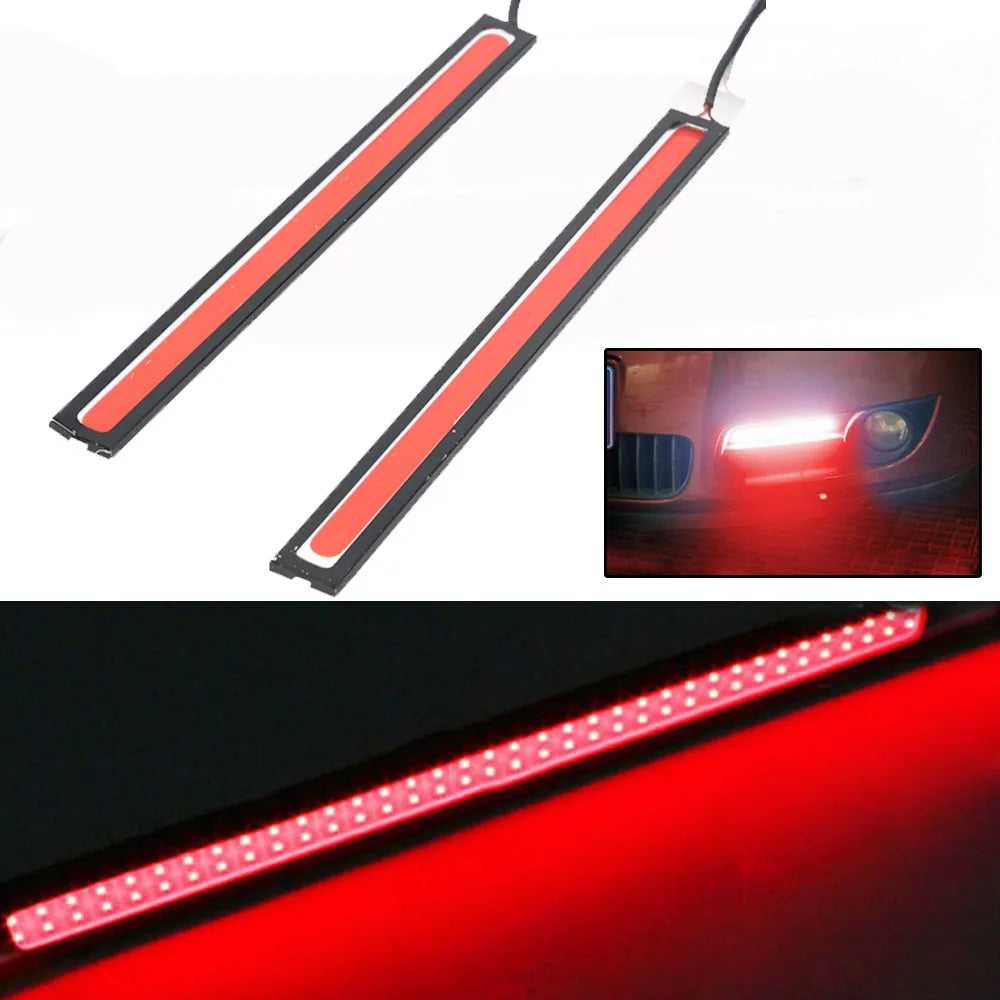 2Pcs 17cm COB Car Fog Light LED Strip Red | Waterproof 12V DRL Driving Lamp