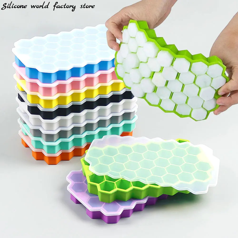 37 Grids Honeycomb Ice Cube Silicone Mold with Lid | Flexible Silicone Ice Tray for DIY Ice Making