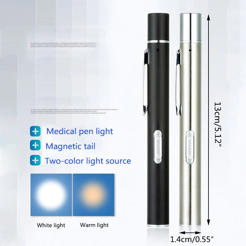 Rechargeable LED Medical Pen Light | Dual Color Temperature Stainless Steel Flashlight