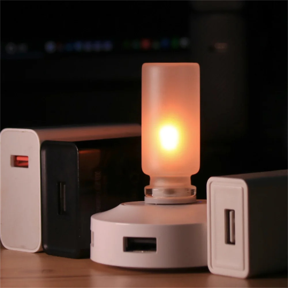 USB LED Flashing Candle Light | 5V Flame Night Light with Frosted Clear Glass and Touch Control