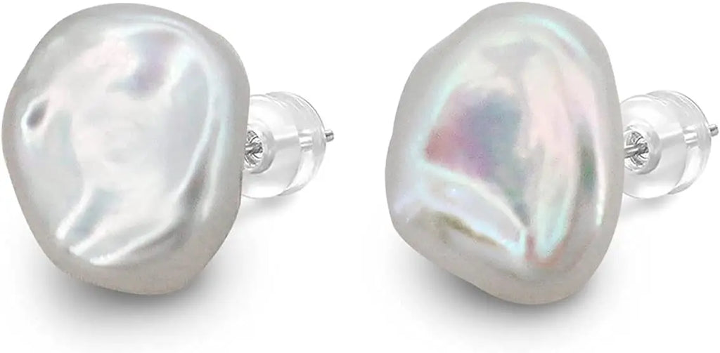 Dainashi 7-8mm Baroque Freshwater Pearl Earrings | S925 Sterling Silver Keshi Pearl Stud Earrings for Women