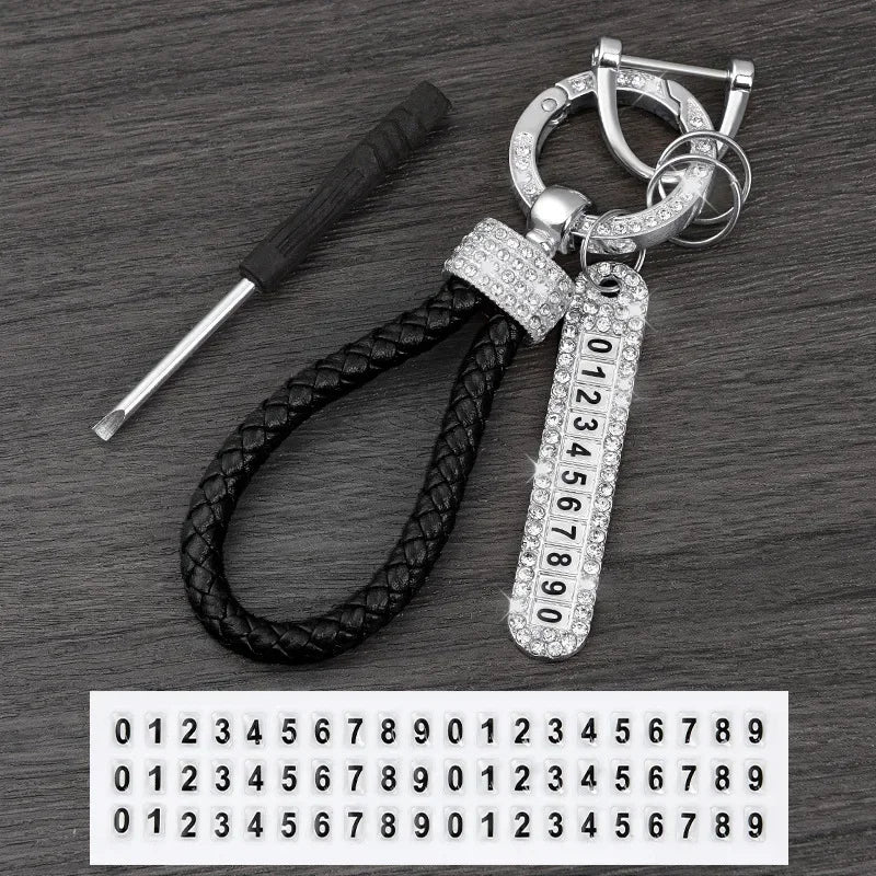 Leather Braided Keychain with Phone Number Card | Anti-Lost Car Key Holder