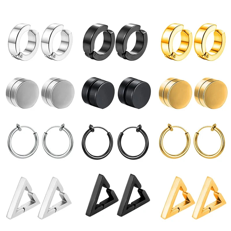 Gothic Hoop Earrings for Men and Women | Stainless Steel Clip-On Ear Cuffs