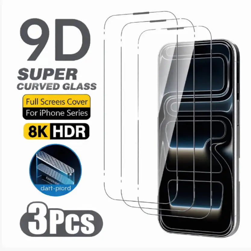 3Pcs Tempered Glass for iPhone 14 13 12 11 15 16 17 Pro Max Mini Screen Protectors for iPhone Air XR XS MAX 7 8 Plus 16e Glass