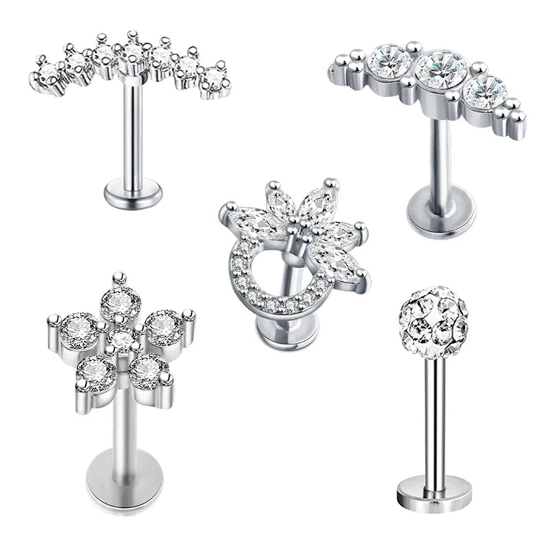 5pcs Tragus Stud Earring Set | Heart CZ Cartilage Piercing Jewelry