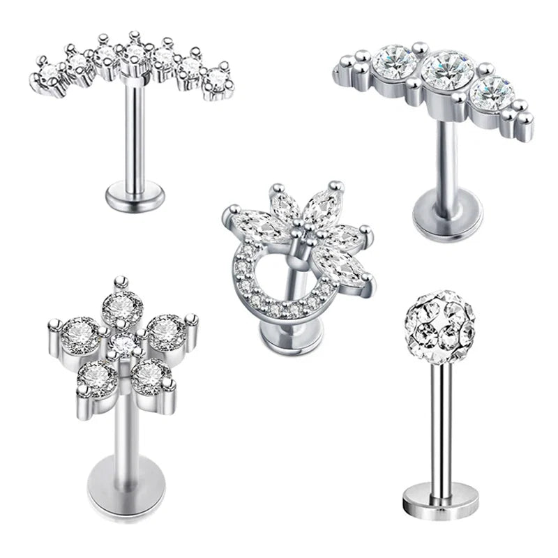 5pcs Mixed Heart Tragus Stud Earring Set | Cartilage Helix Lip Piercing Jewelry