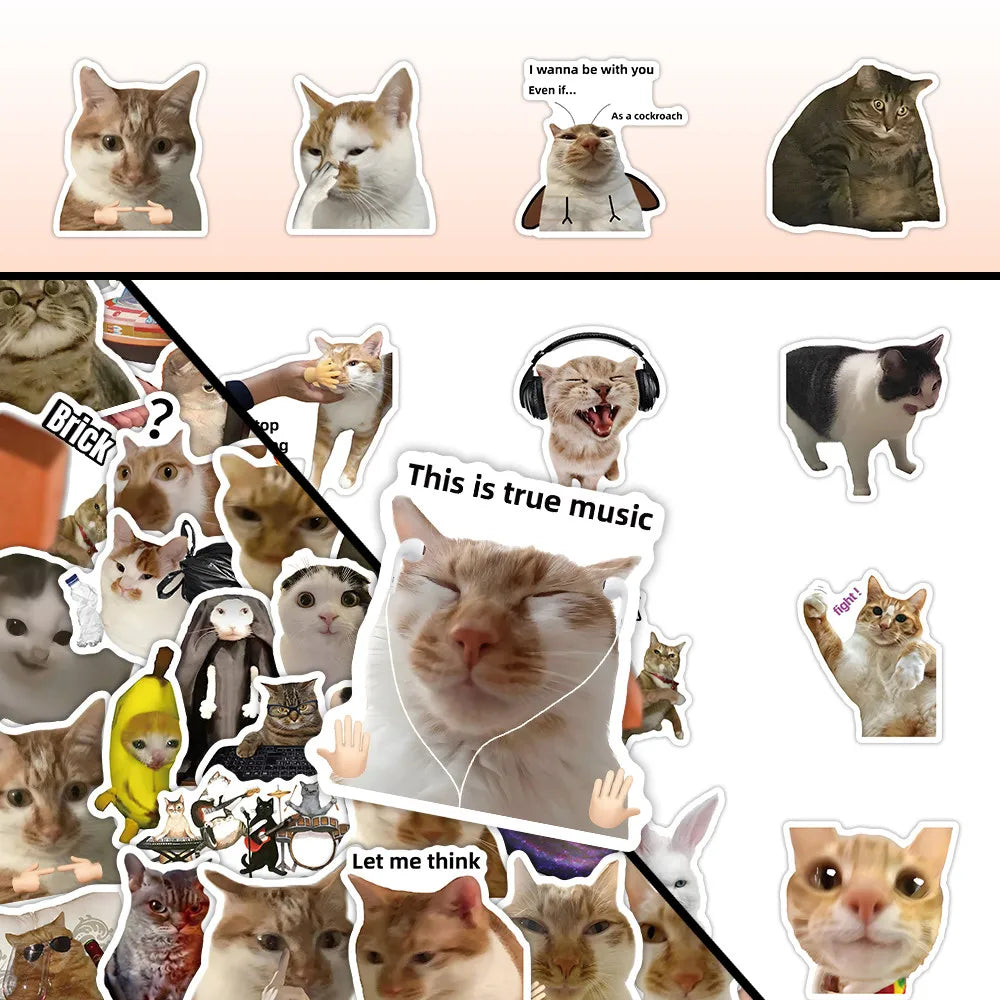 56pcs Kawaii Cat Meme Sticker Collection | UV-Coated Waterproof Decals for Journaling & Device