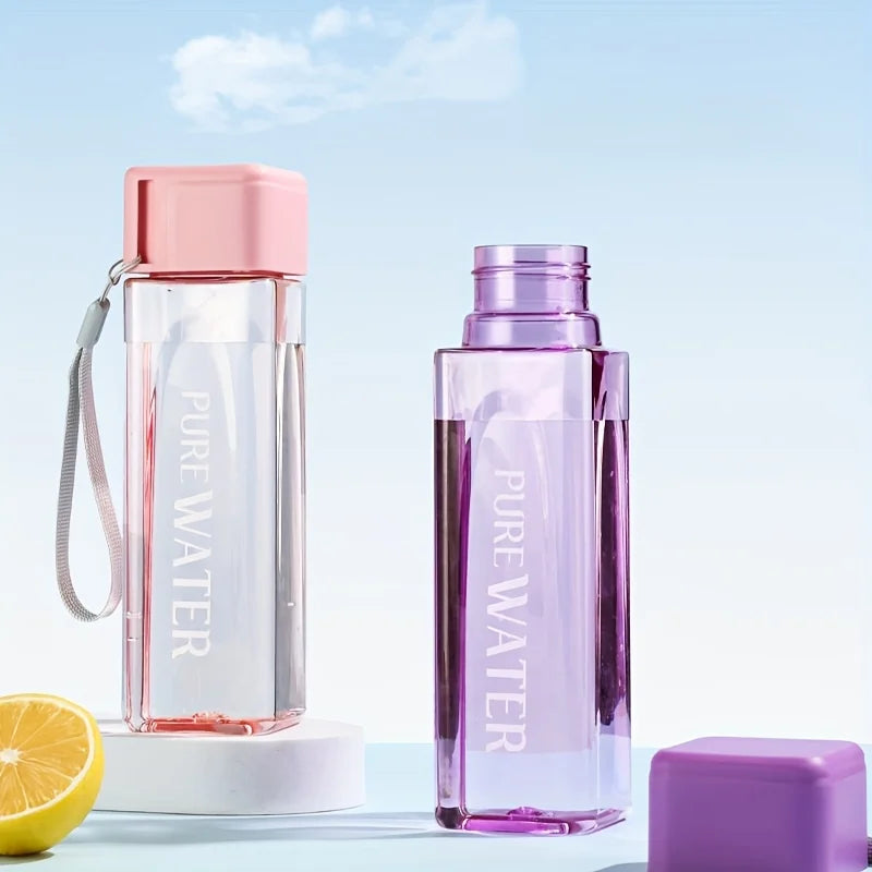 Portable Square Plastic Water Cup | Leak Proof Sports Bottle with Drawstring