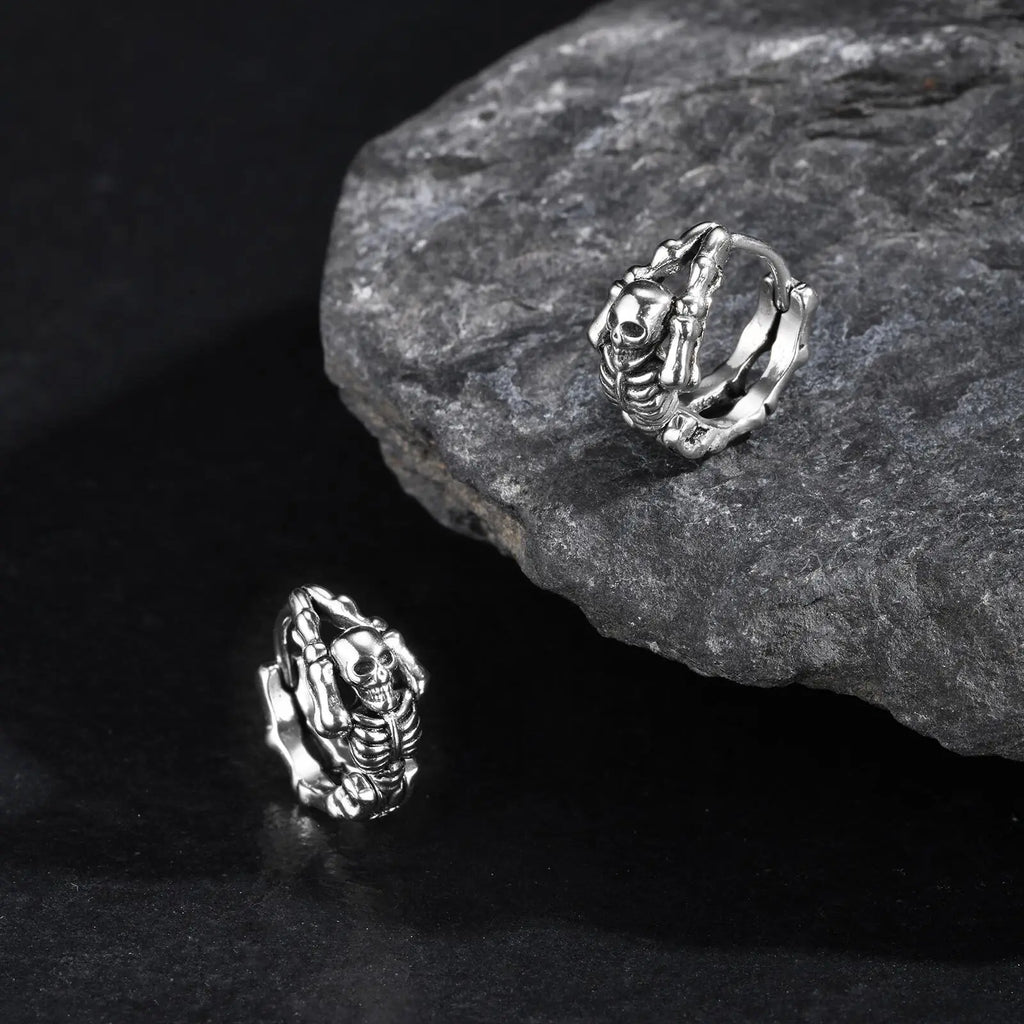 Punk Skeleton Hoop Earrings for Men | Never Fade Metal Huggies