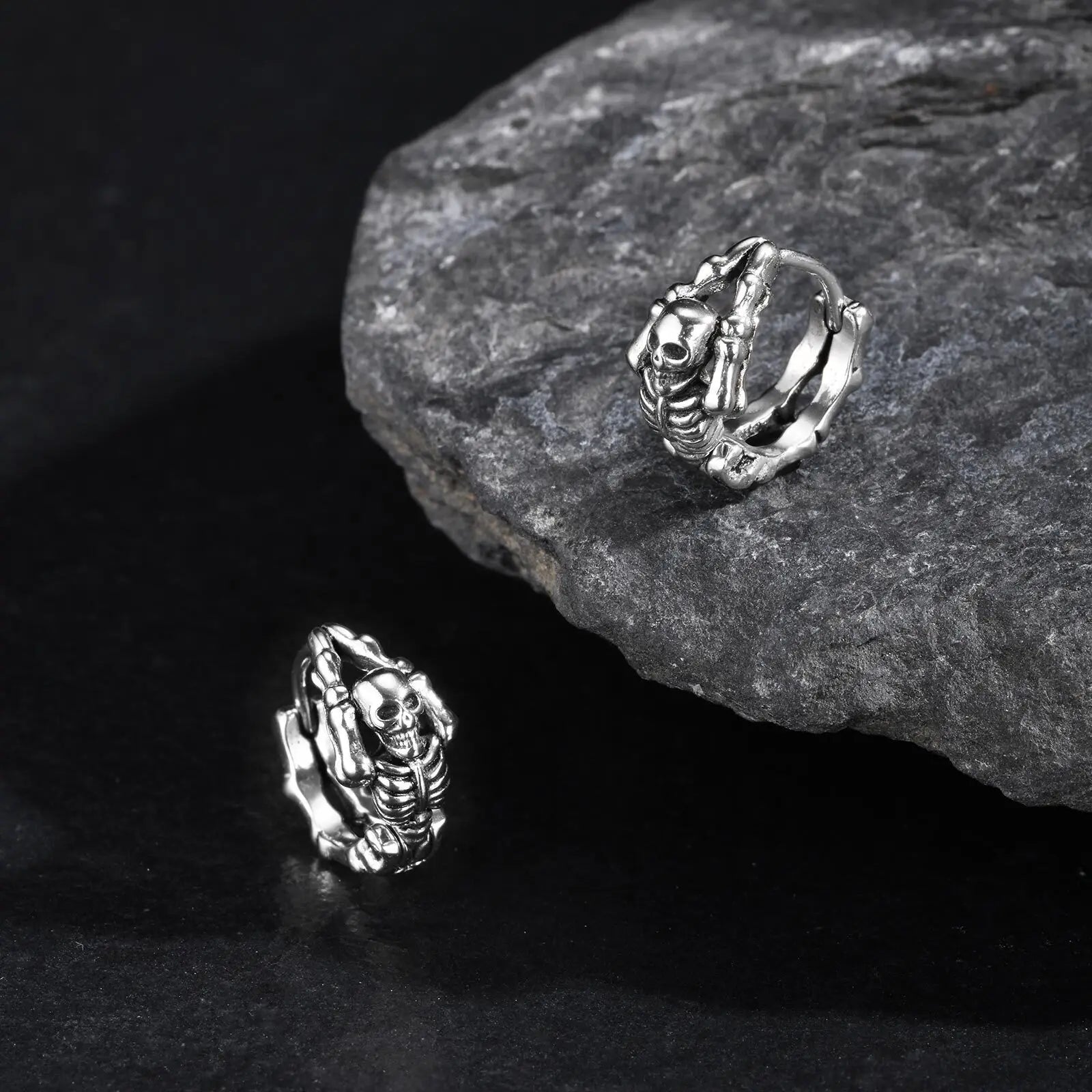 Punk Skeleton Hoop Earrings for Men | Never Fade Metal Huggies