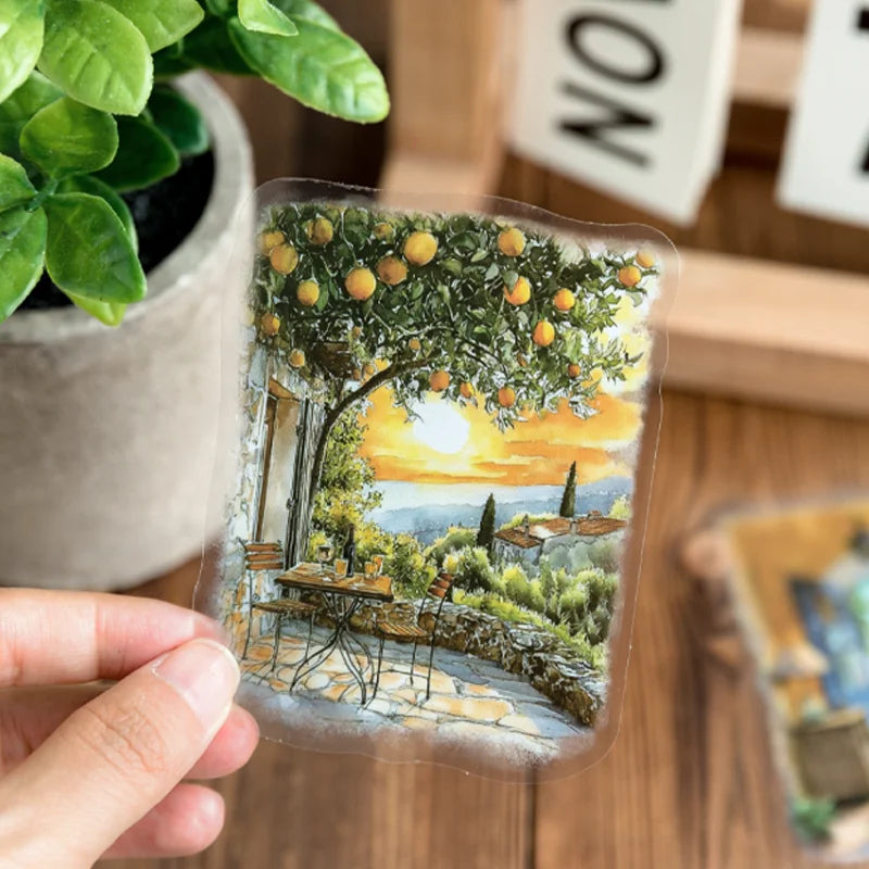 45sheets/bag PET Waterproof Landscape Stickers | DIY Decoration for Envelopes, Calendars, and Cards