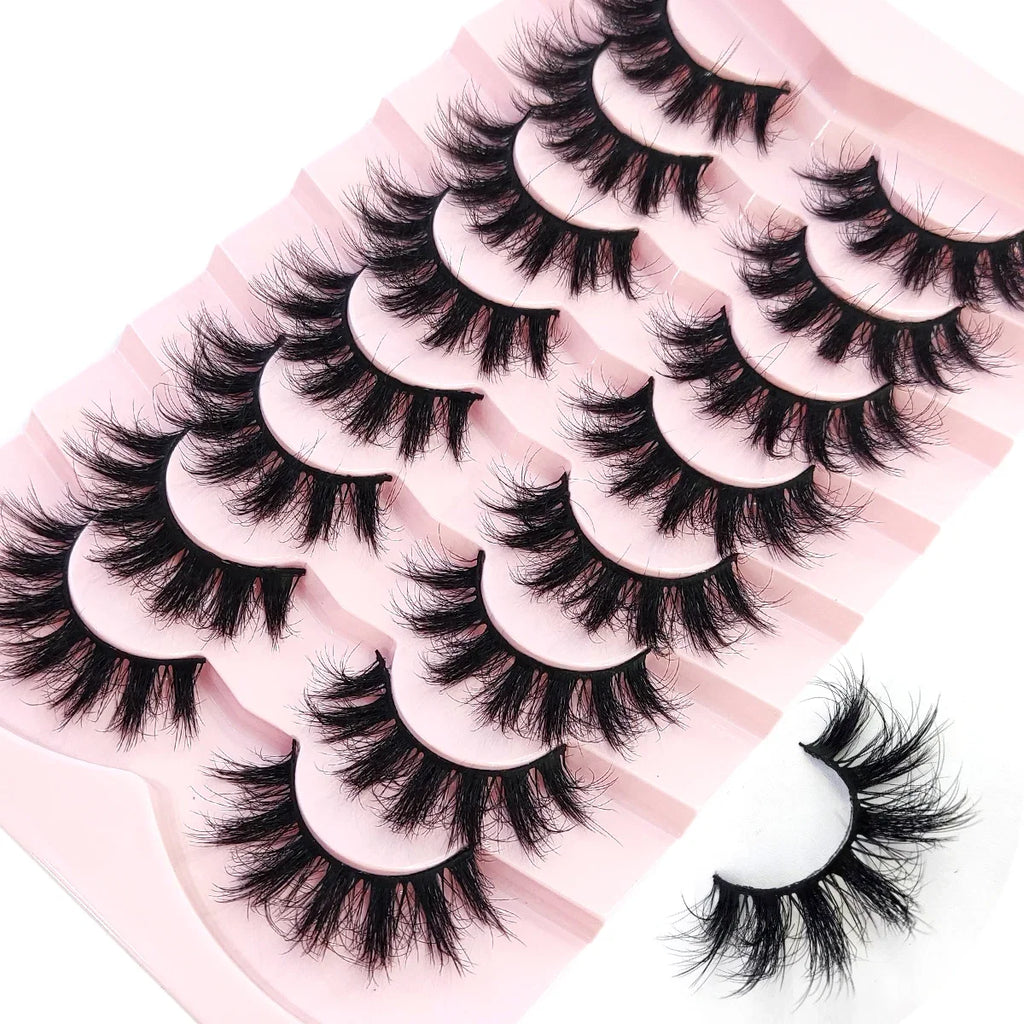 5-8 Pairs Natural Russian Striped Mink Lashes | 3D Volume Wavy False Eyelash Extensions