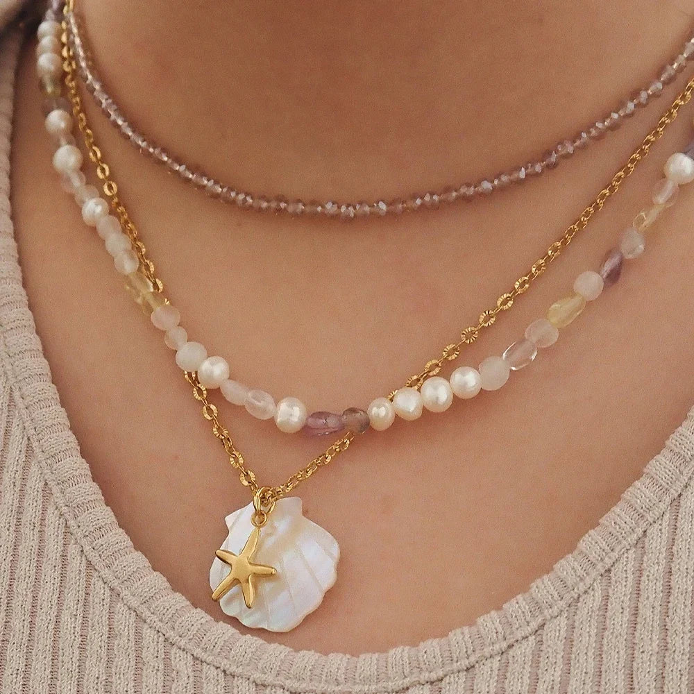 Gold Starfish Pendant Necklace for Women | Stainless Steel Beach Jewelry