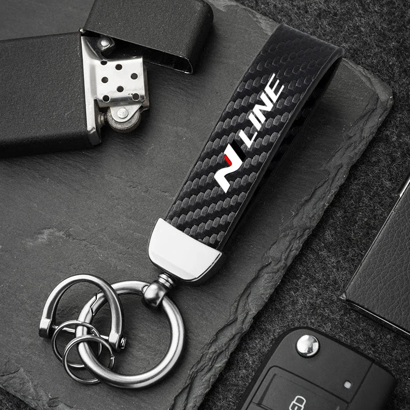 Carbon Fiber Style Keychain for Hyundai | Premium Microfiber Leather Key Ring