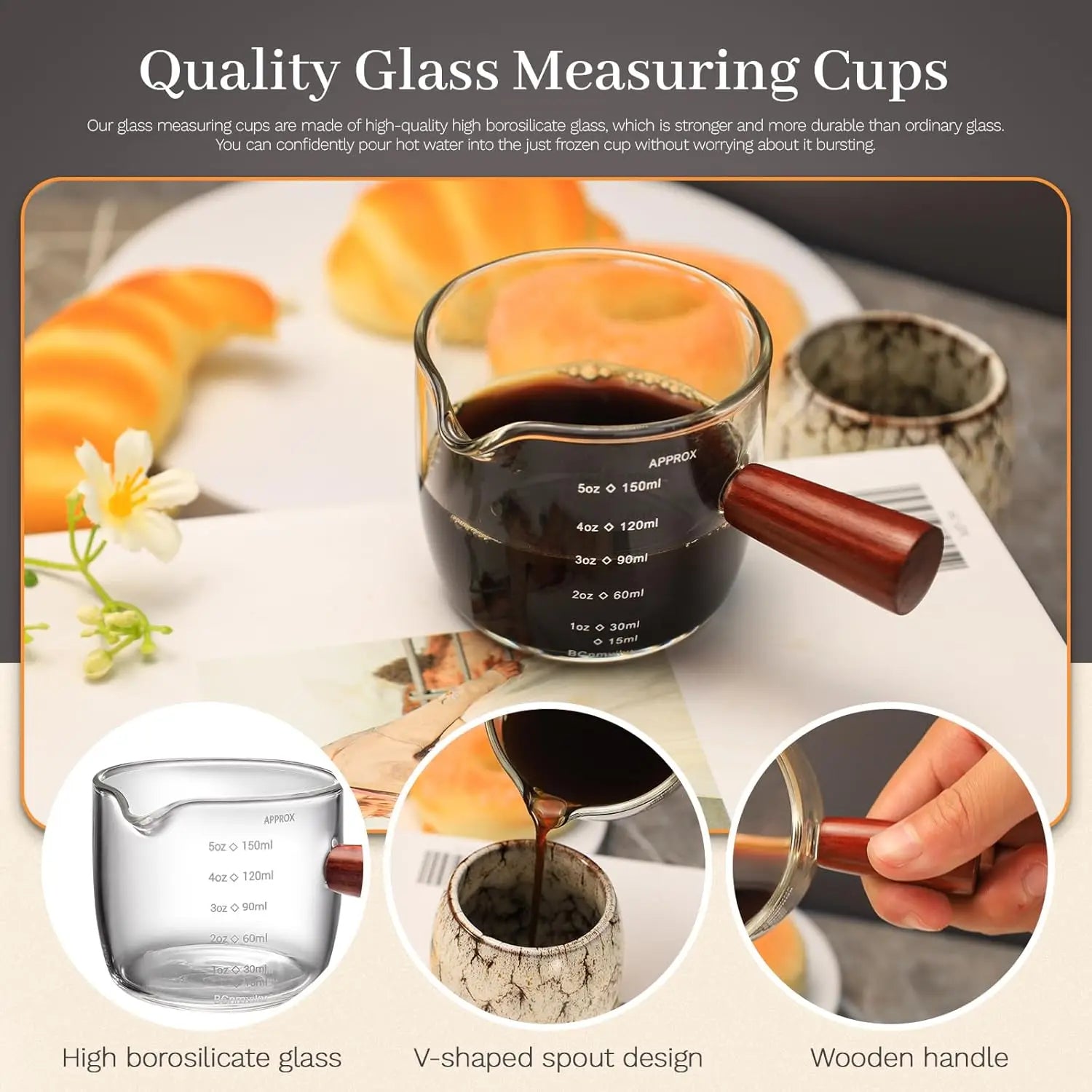 3 Oz Espresso Measuring Cup Shot Glass | Triple Pitcher with Single Spout