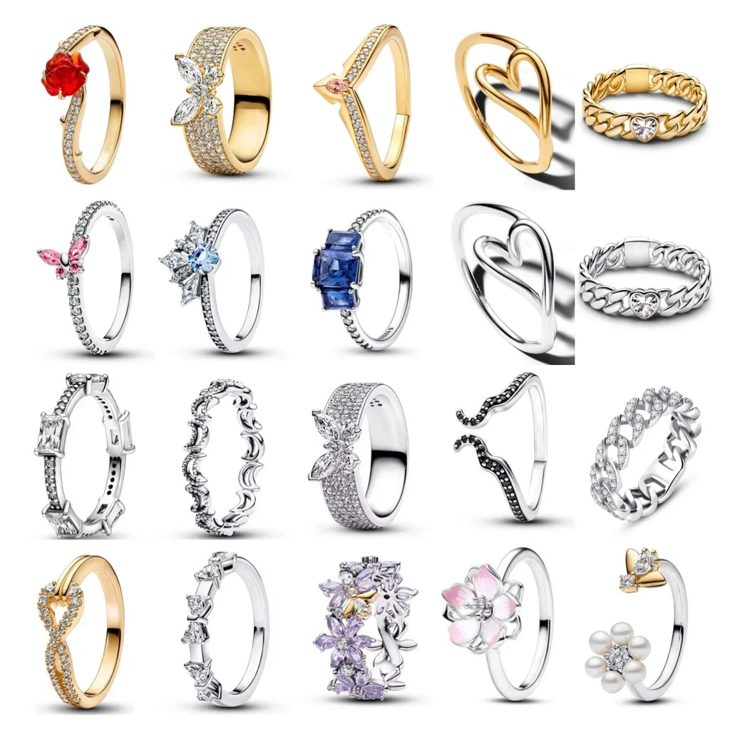 925 Sterling Silver Heart-Shaped Butterfly Flower Ring | Exquisite Charm Jewelry for Her