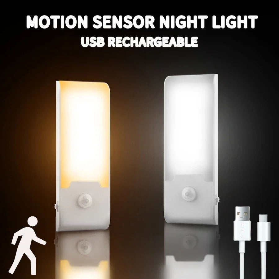 Rechargeable Motion Sensor LED Night Light | Portable Night Lamp for Bedroom Kitchen Cabinet Stairs Hallway