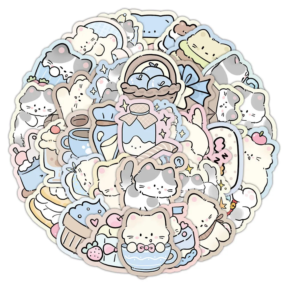 50 Cute Kitten Graffiti Stickers for DIY Decoration | Lazy Cat Vinyl Decal Pack