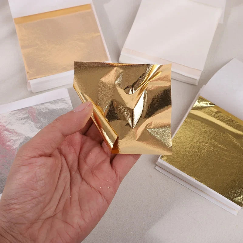 100Pcs Imitation Gold Foil Paper Leaf Sheets | Gilding Supplies for Furniture, Crafts, and DIY Decor