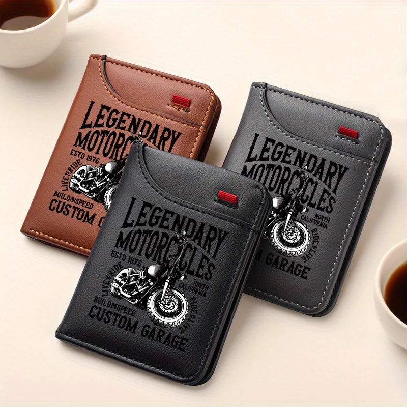 Men's Retro Faux Leather Wallet | Vintage Motorcycle Slim Card Holder