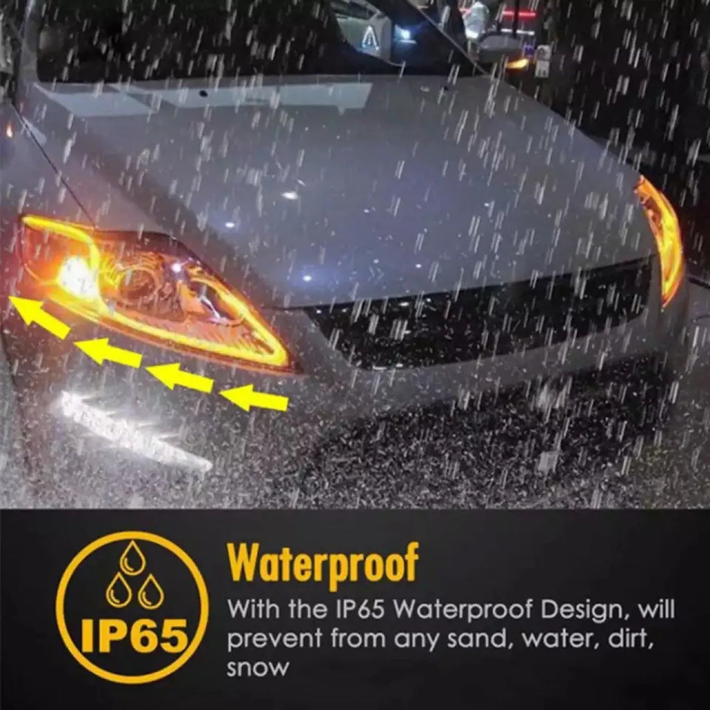 12V LED Car Daytime Running Light | Flexible Waterproof Strip with Flowing Turn Signal