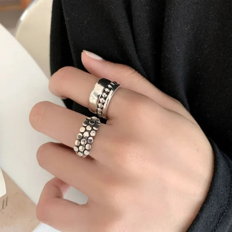 VENTFILLE 925 Sterling Silver Geometric Multilayer Round Bead Ring | Fashion Punk Temperament Jewelry