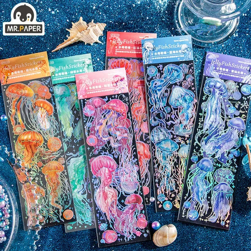 Jellyfish Theme PET Waterproof Stickers | Vintage Ocean Art for Scrapbooking