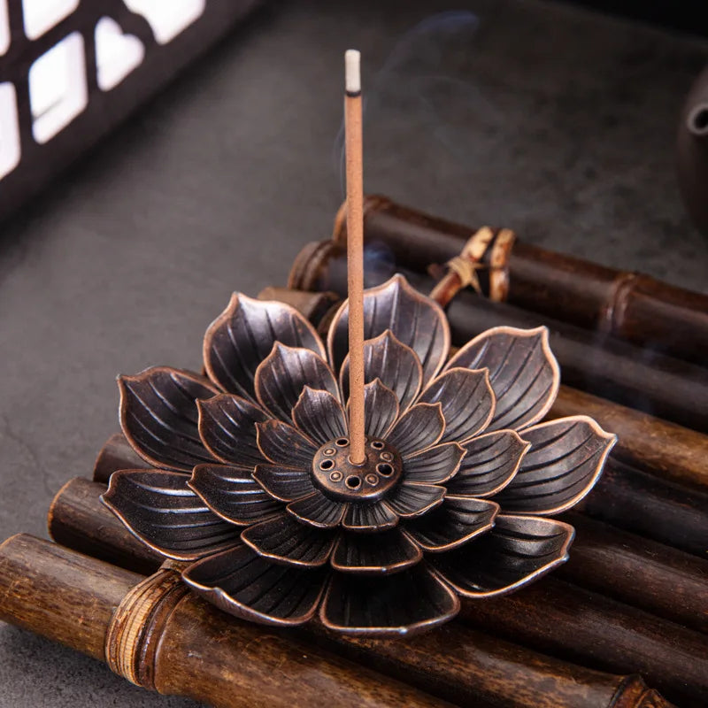 Lotus Incense Burner Stick Holder | Alloy Buddhism Meditation Decor