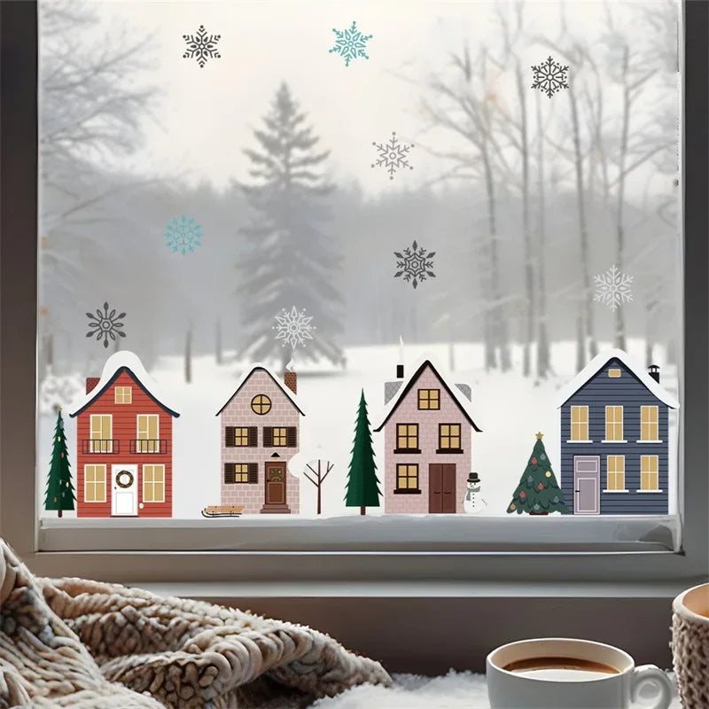 Christmas Houses Window Stickers | Removable Self-Adhesive Xmas Decorations for Home