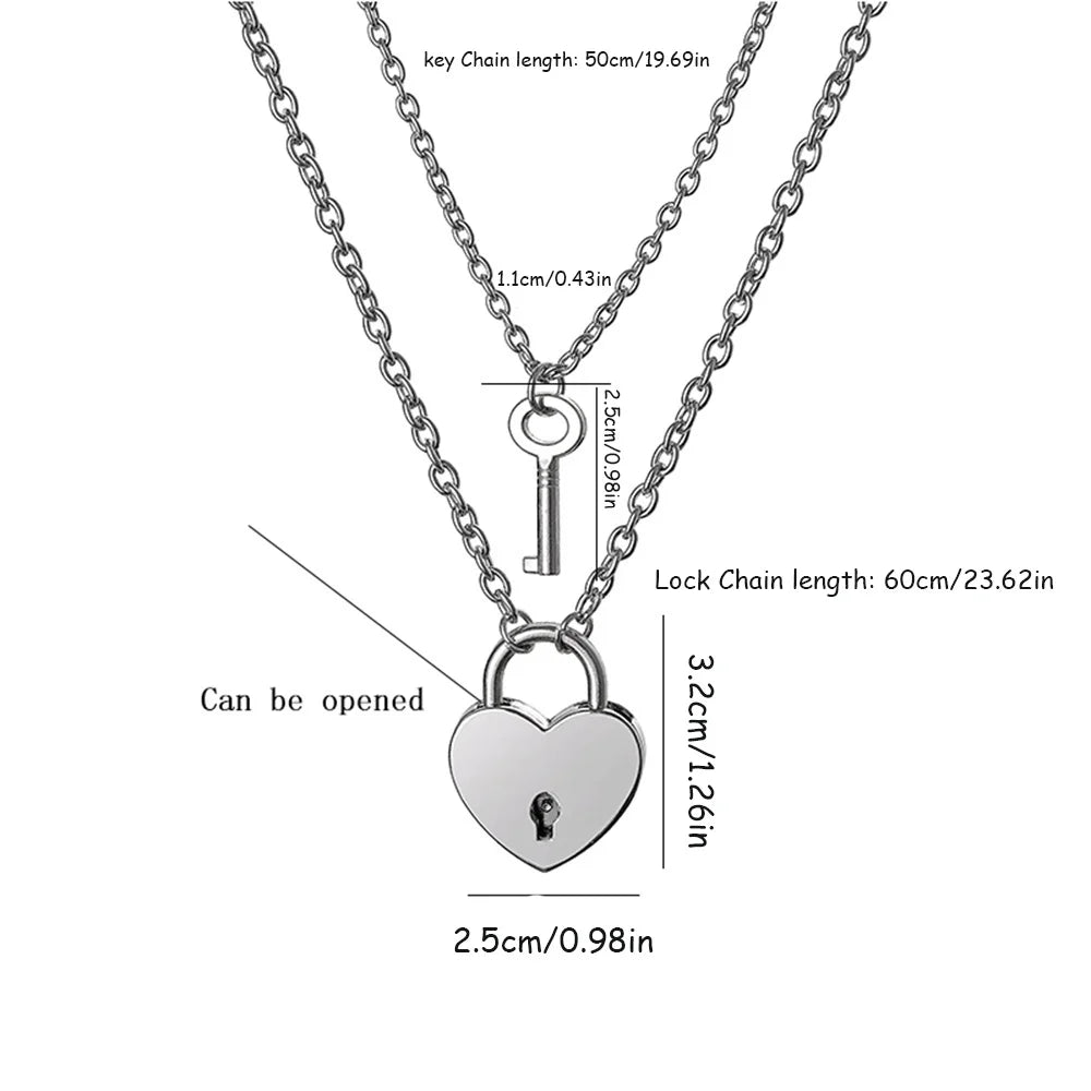 Romantic Key and Heart Couple Necklace Set | Stainless Steel Lock and Key Pendant for Lovers