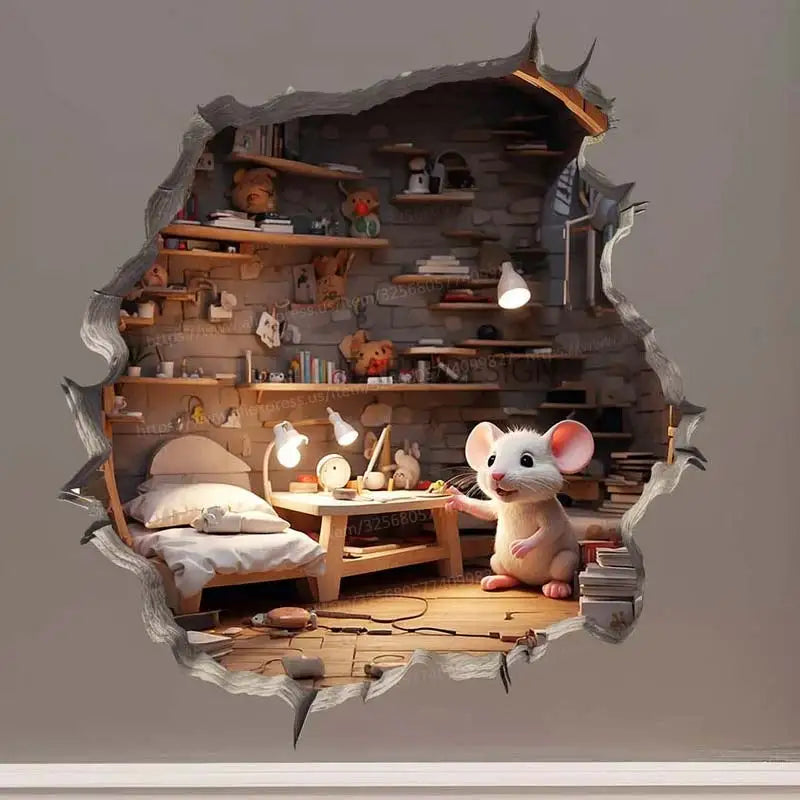 Mouse Hole Wall Decal Sticker | Removable Funny Wall Decoration