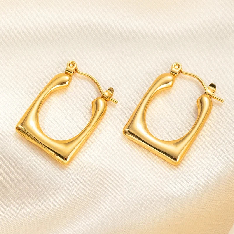 ANENJERY 316L Stainless Steel Hollow Square Texture Drop Earrings | Hypoallergenic Geometric Jewelry for Women