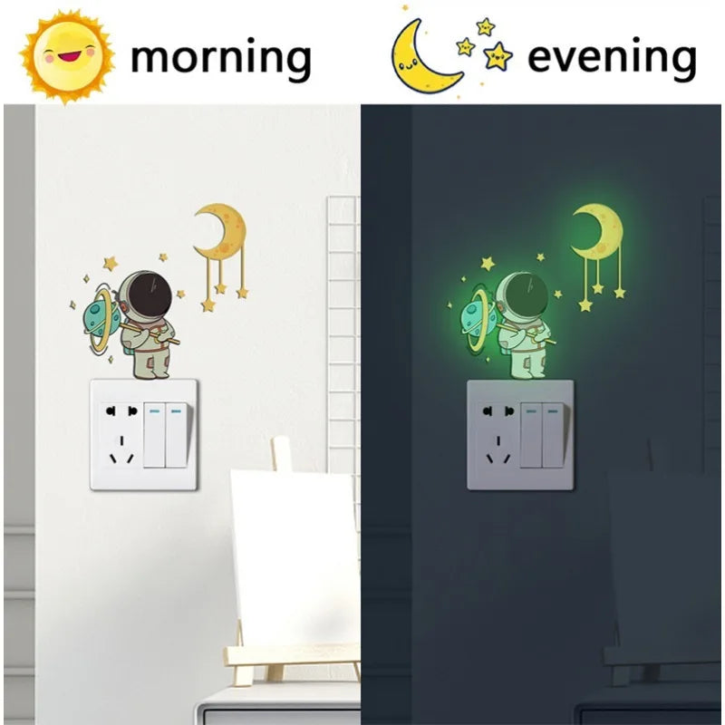 3PCS Luminous Astronaut Star Moon Switch Stickers | Glowing Wall Decals for Bedroom Decor