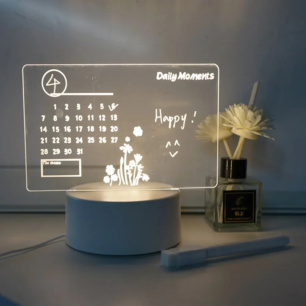 LED Drawing Board Night Light | Reusable Acrylic Message Board with Pen