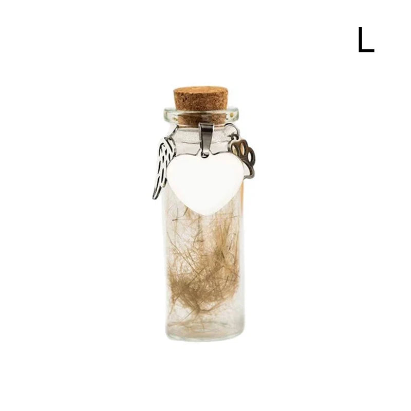 Pet Memorial Bottle for Pet Hair | Dog Cat Fur Keepsake Urn Container with Silver Charms