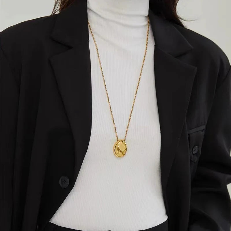 Taoya Stainless Steel Gold Color Oval Pendant Necklace | Fashion Jewelry for Women