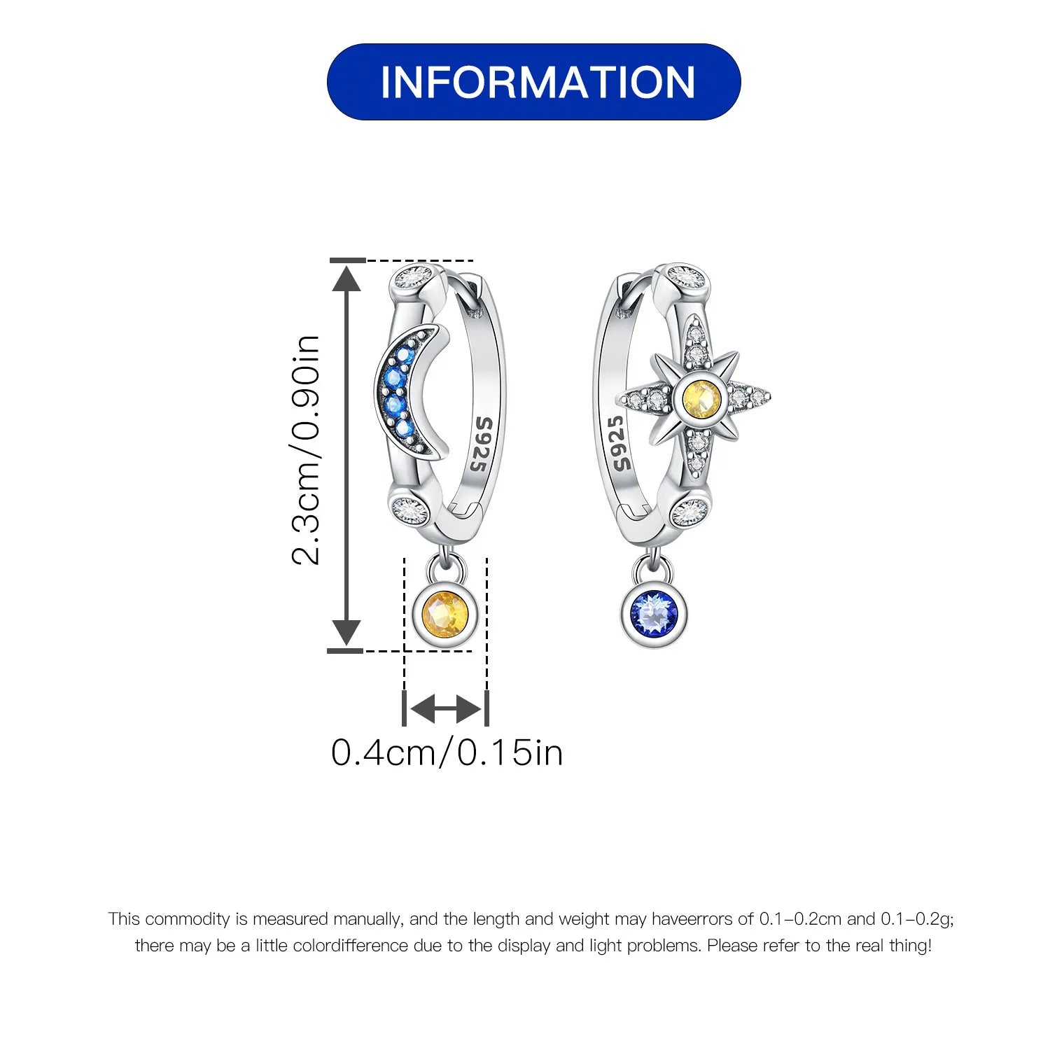925 Sterling Silver Star Moon Hoop Earrings | Fine Jewelry Gift for Women