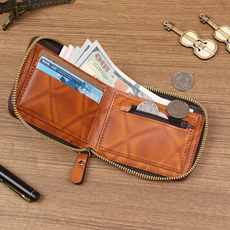CEXIKA PU Leather Men's Wallet | Zipper Clutch Money Clip Card Holder