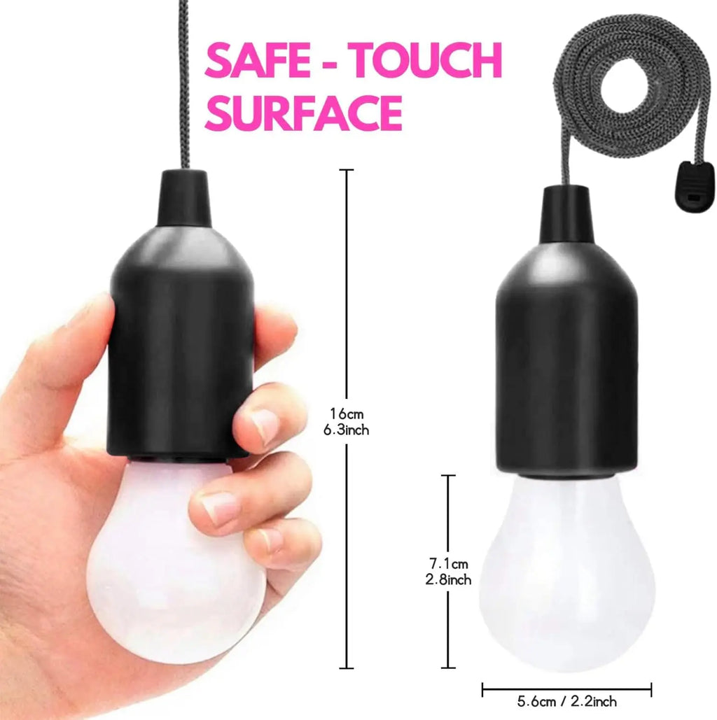 Battery Operated LED Pull Cord Light | Portable Hanging Lantern for Camping, Garden, Party, and Emergency