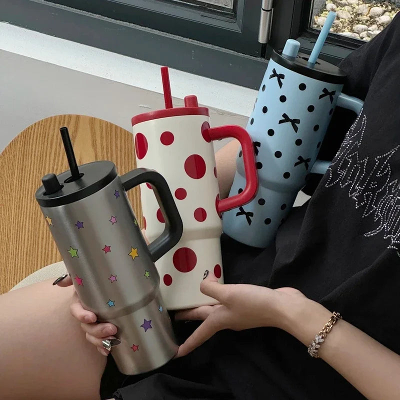 24oz Insulated Travel Mug with Handle and Straw Lid | Stainless Steel Vacuum Cup