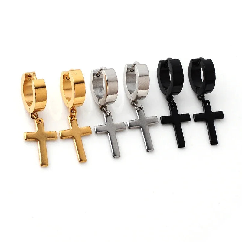 2pc Stainless Steel Cross Earrings Set | Gothic Punk Huggies for Men Women