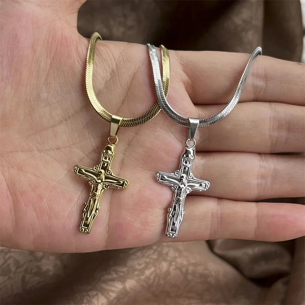 Stainless Steel Jesus Cross Necklace | Christian Pendant Jewelry for Men and Women